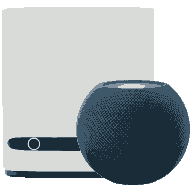 Un Giga Hub Bell et un HomePod mini Apple